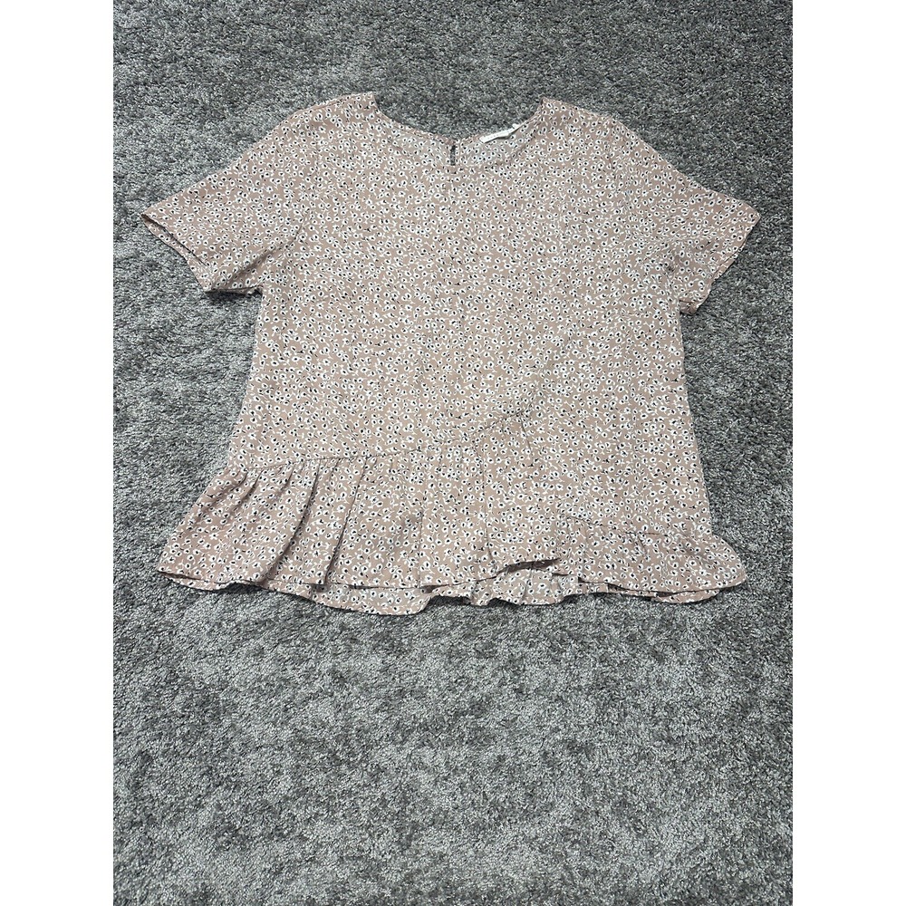 Copper Key Women Top Size XL Floral Spring Short Sleeve Cottage Blouse Ruffle - Picture 1 of 7